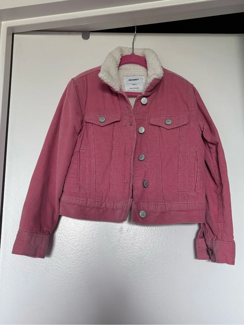 Old Navy Rose Pink Corduroy Jacket with White Sherpa Collar